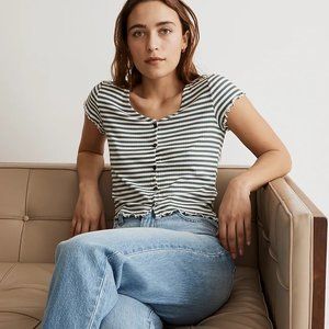 Madewell Button-Front V-Neck Tee in Stripe S